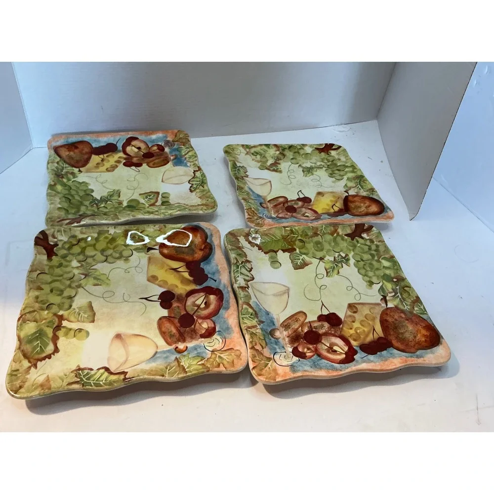 Nantucket Home Salad Plates Set of 4 Fruit Wine Cheese 8 inch InSquare Tusca